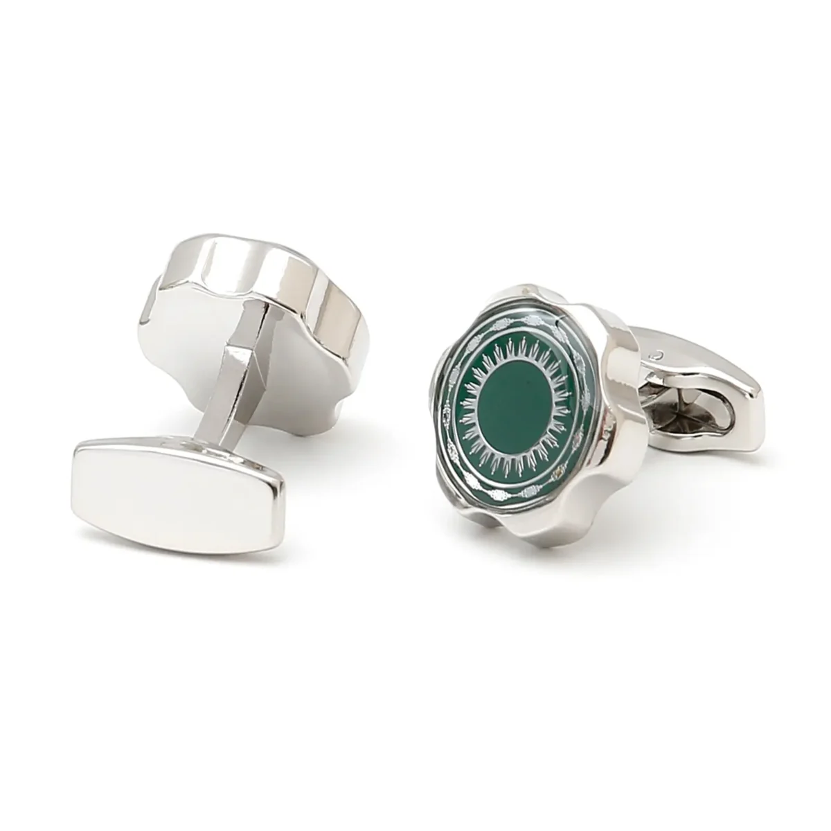 Green Sunburst Gear Enamel Cufflinks