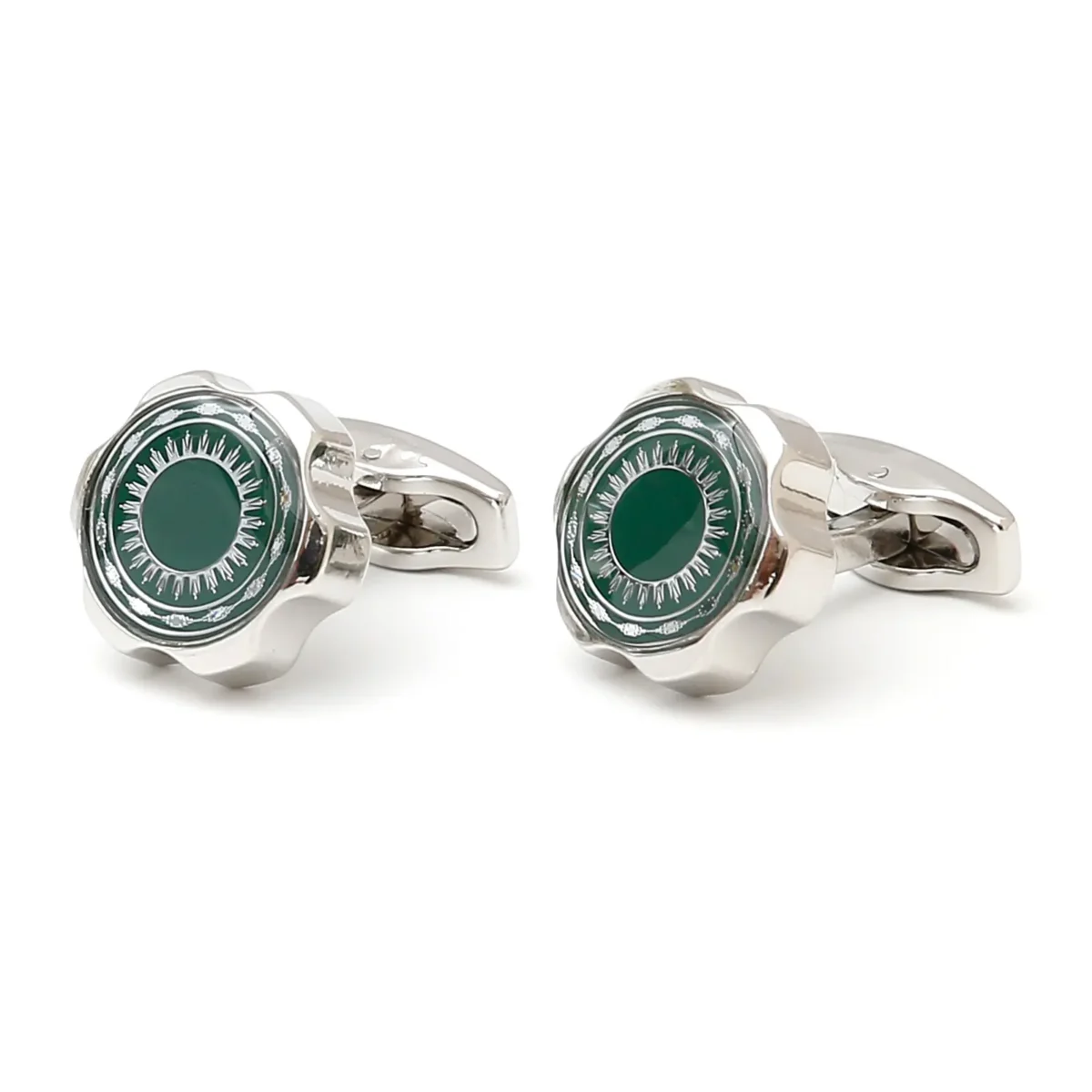 Green Sunburst Gear Enamel Cufflinks-2