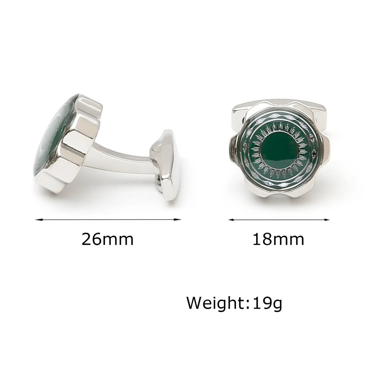 Green Sunburst Gear Enamel Cufflinks-3