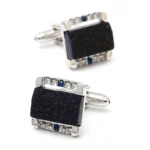 Luxury Blue Aventurine Rhinestone Square Silver Cufflinks