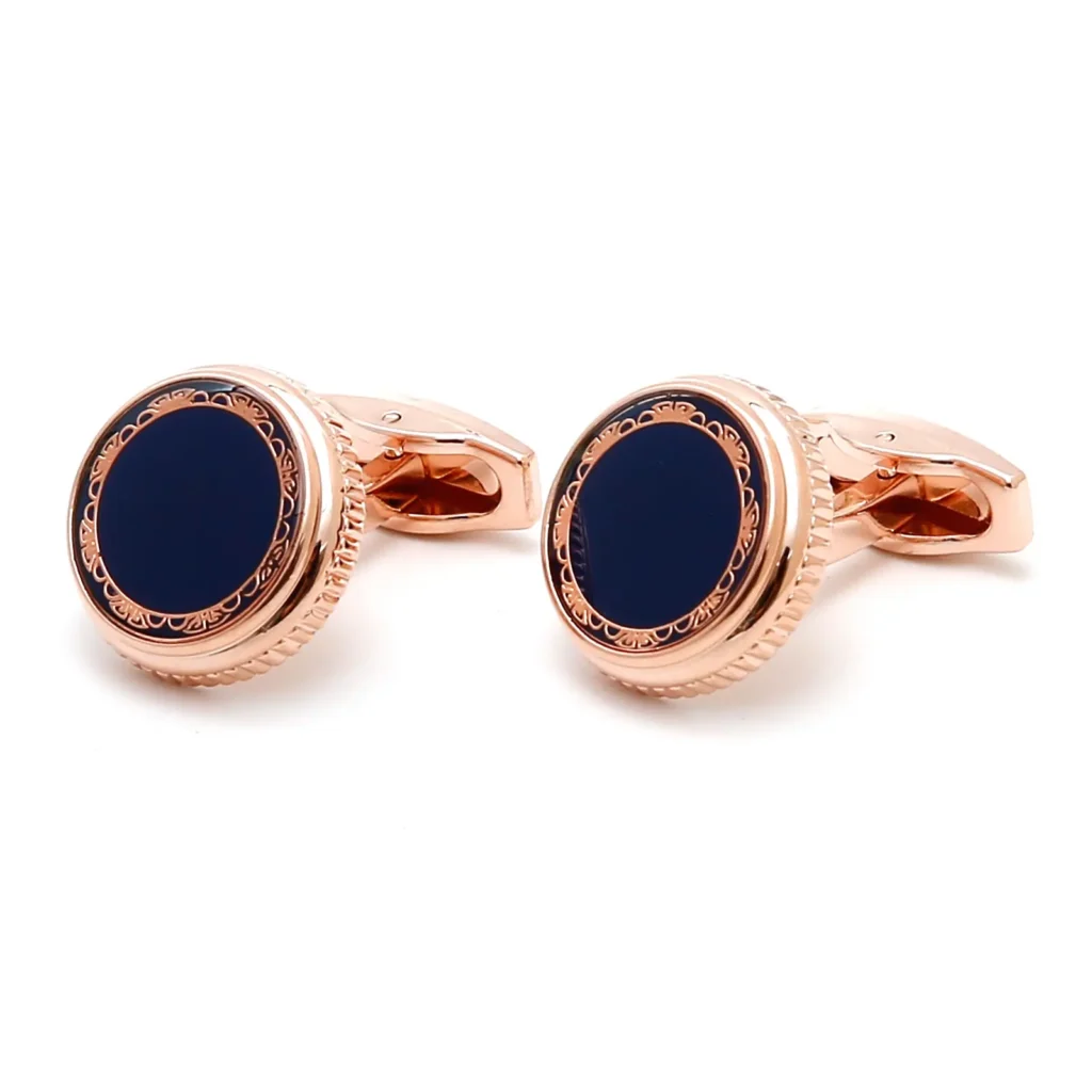 Premium Vintage Floral Rose Gold Round Enamel Cufflinks-1