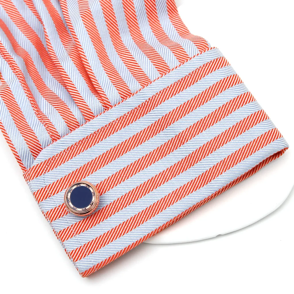 Premium Vintage Floral Rose Gold Round Enamel Cufflinks-2