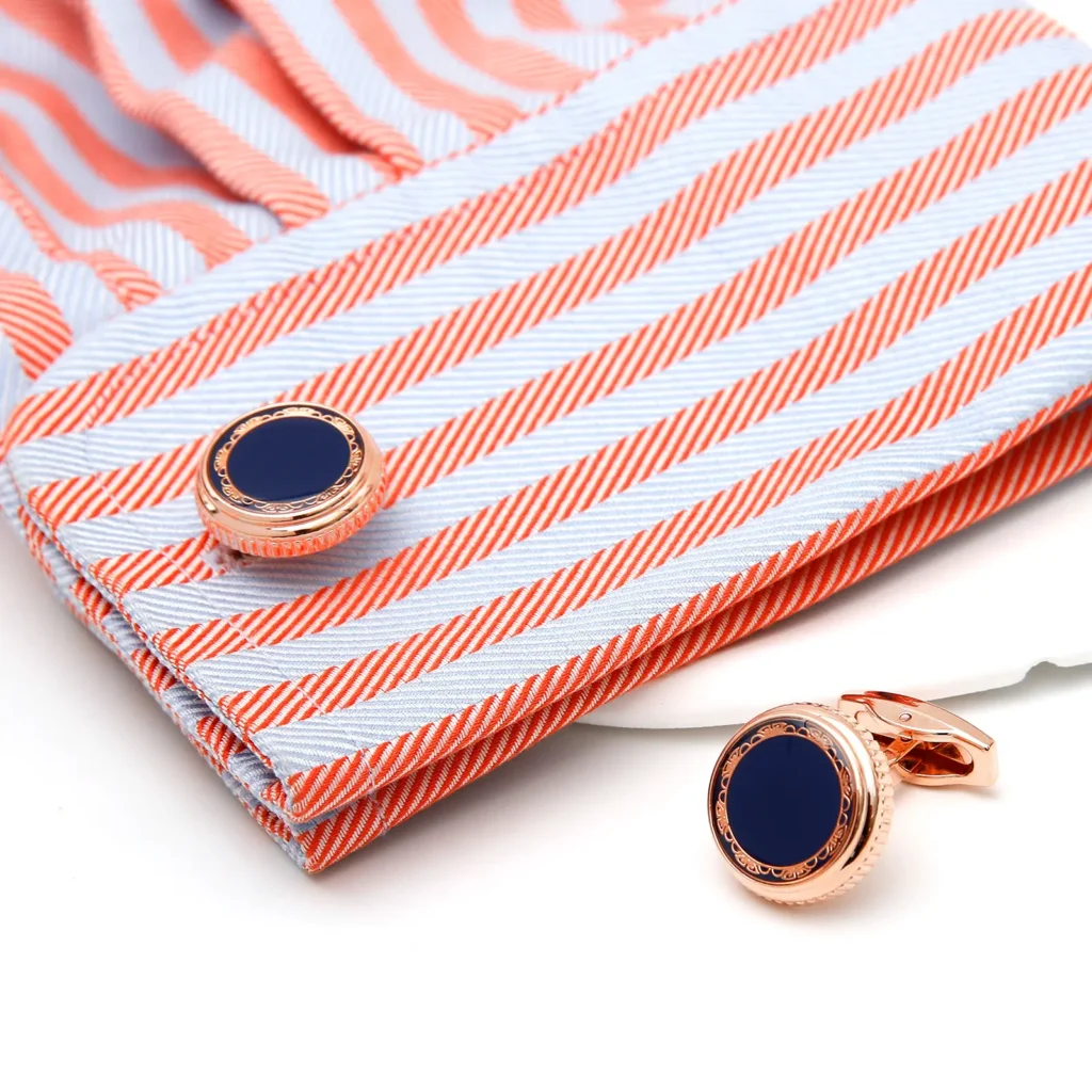 Premium Vintage Floral Rose Gold Round Enamel Cufflinks-4