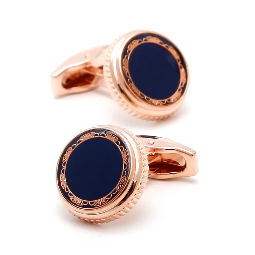 Premium Vintage Floral Rose Gold Round Enamel Cufflinks-5