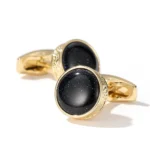 Black Starstone Round Carved Cufflinks-2