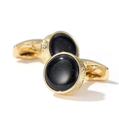 Black Starstone Round Carved Cufflinks-2