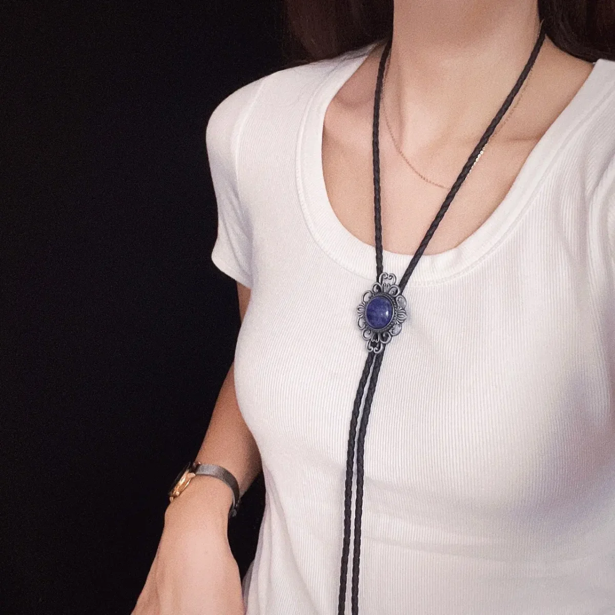 Blue Lapis Lazuli Bolo Tie-3