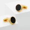 Classic Onyx Round Gold-Plated Cufflinks