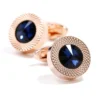 Luxury Blue Crystal Round Gold Engraved Cufflinks