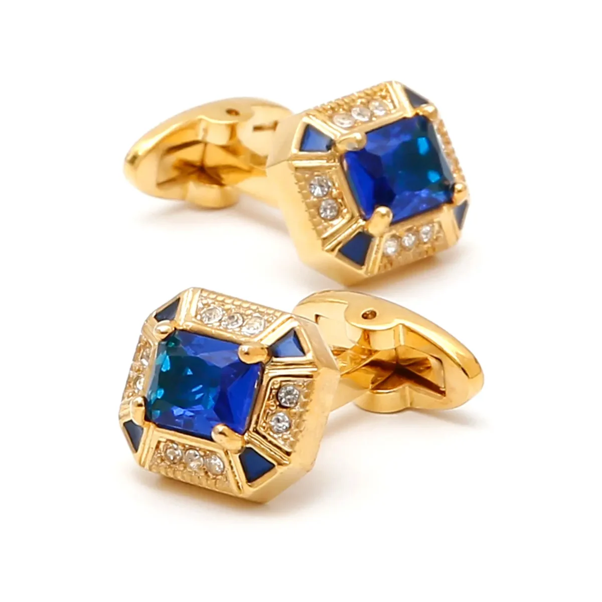 Luxury Blue Zircon Square Gold Cufflinks