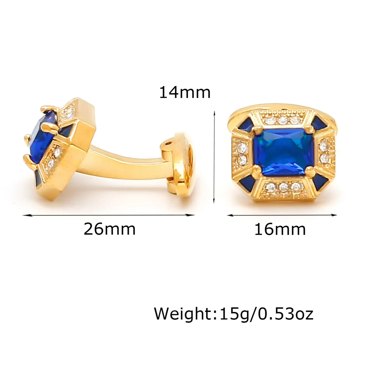 Luxury Blue Zircon Square Gold Cufflinks-4