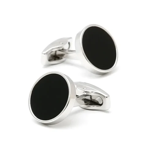 Luxury Cufflinks Black Onyx Round Silver Cufflinks