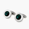 Luxury Green Crystal Round Silver Engraved Cufflinks-5