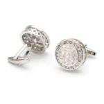 Luxury White Diamond Silver Round Cufflinks-2