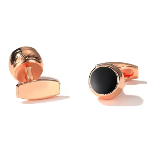 Men's Fashion Round Black onyx Rose Gold Cufflinks-3