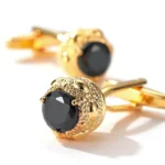 Men's Luxury Black Zirconia Round Engraved Cufflinks-gold-2