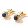 Men's Luxury Black Zirconia Round Engraved Cufflinks-gold-5