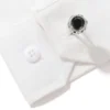 Men's Luxury Black Zirconia Round Engraved Cufflinks-silver-3