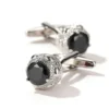 Men's Luxury Black Zirconia Round Engraved Cufflinks-silver-4