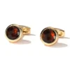 Men's Round Brown Faceted Crystal Cufflinks-Gold--3