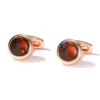 Men's Round Brown Faceted Crystal Cufflinks-Rose gold--2