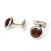 Men's Round Brown Faceted Crystal Cufflinks-Silver-2