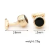 Men's Round Engraved Gold-Plated Black Enamel Cufflinks-1