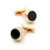 Men's Round Engraved Gold-Plated Black Enamel Cufflinks