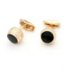 Men's Round Engraved Gold-Plated Black Enamel Cufflinks-4