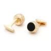 Men's Round Engraved Gold-Plated Black Enamel Cufflinks-5