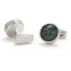 Men's Vintage Green Textured Round Silver Cufflinks-2