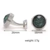 Men's Vintage Green Textured Round Silver Cufflinks-3