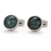 Men's Vintage Green Textured Round Silver Cufflinks-4