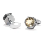 Men's vintage tawny crystal silver cufflinks-5