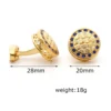 Round Blue Crystal Gold Cufflinks-3