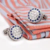 Round Blue Crystal Silver Cufflinks