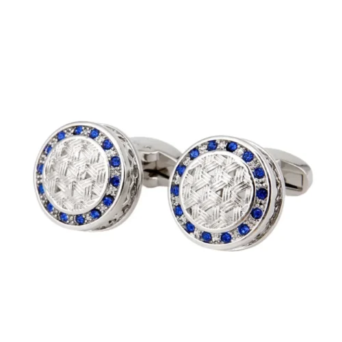 Round Blue Crystal Silver Cufflinks-5