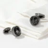 Round Cracked Faceted Onyx Cufflinks-gray-1