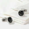 Round Cracked Faceted Onyx Cufflinks-silver-1