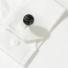 Round Cracked Faceted Onyx Cufflinks-silver-2