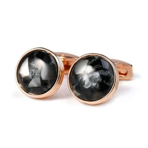 Round Nebula Rose Gold Cufflinks-5