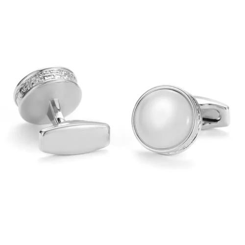 Round White Mother Of Pearl Silver Cufflinks