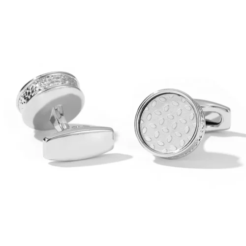 Simple Dot Textured Round Silver Cufflinks-2