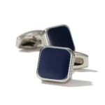 Simple Square Blue Agate Cufflinks Silver-2