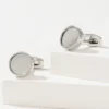 Simple wave pattern round silver cufflinks