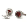 Vintage French Red Zirconia Round Silver Cufflinks-4