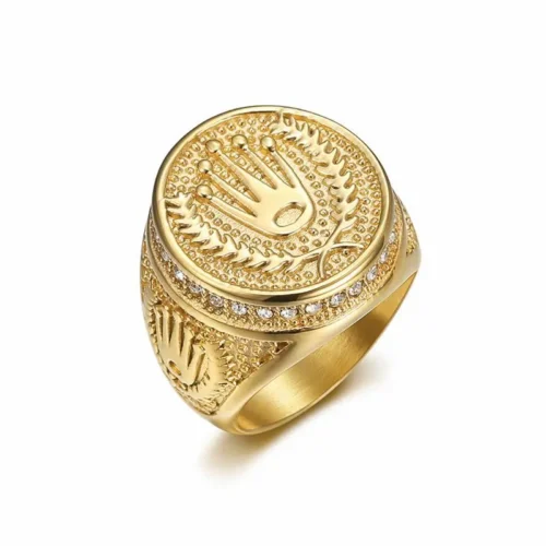 Crown Wheat Signet Ring for Men